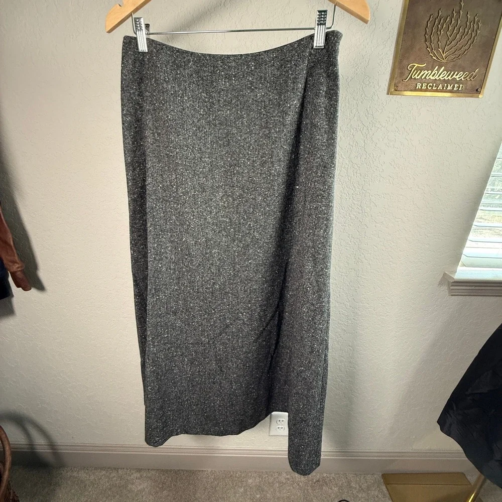 Lauren‎ Ralph Lauren Gray 100% Lambswool Tweed Maxi Skirt Womens 10